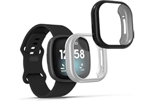 kwmobile Case Compatible with Fitbit Versa 3 / Sense Case - 2X TPU Silicone Fitness Tracker Cover - Black/Silver