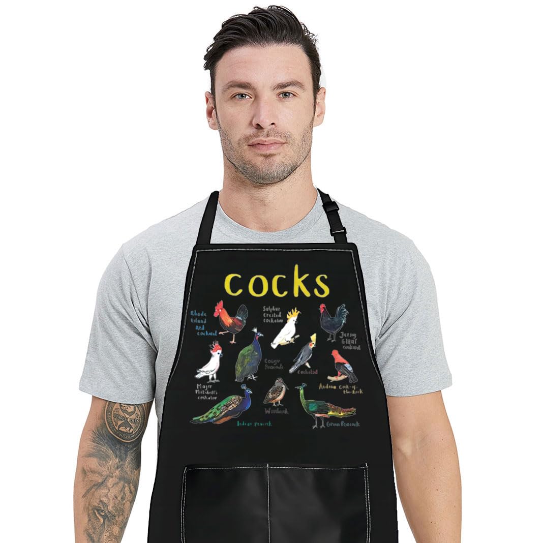 WZMPA Funny Cocks Kitchen Apron For Women Men Chicken Lover Gifts Cockerels Cockatoos Peacocks Apron For Baking Cooking (Cocks Ap)