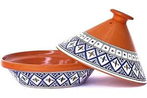 Kamsah Tagine Pot for Flavor Enrichment - Clay Pot for Cooking (10”, 2.6 QT) - Moroccan Ceramic Pots for Cooking with Lid & Serving Bowl - Medium Handmade Cookware, Bohemian Blue, Non-Stick, Lead-Free