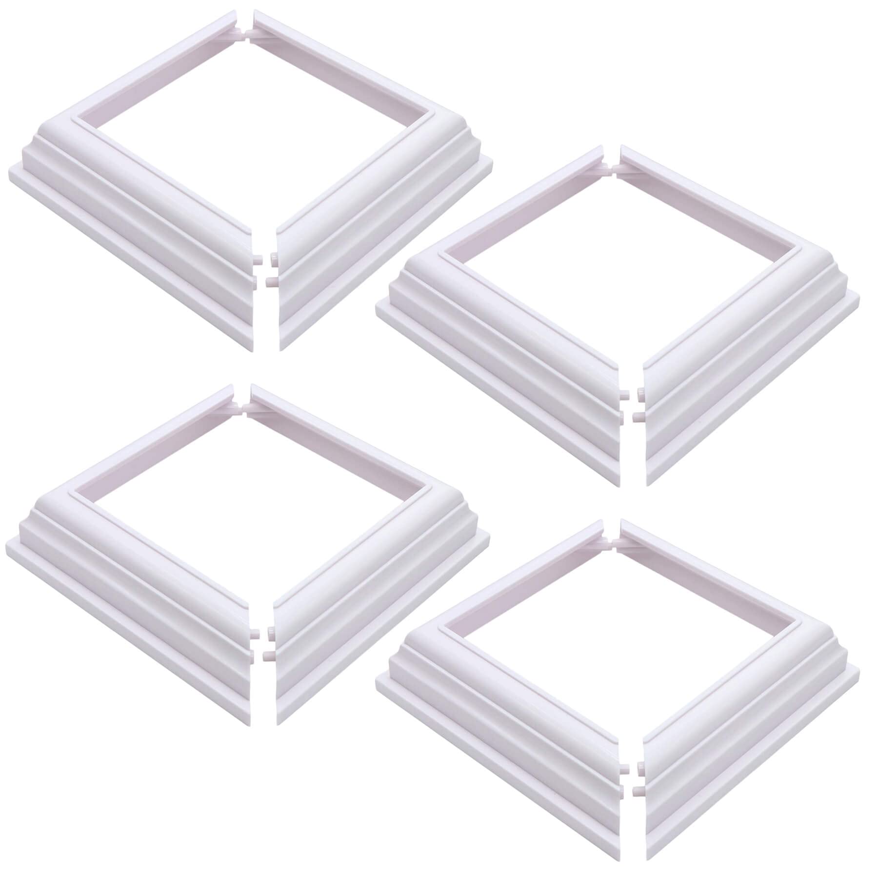 Photo 1 of 4pcs True 4 * 4inch Split Style Vinyl Fence Post Skirt/White Color PVC Post Cover/Skirt Shoe for Hand and Stair Rails, Two-Piece England Base Trim Ring Railing