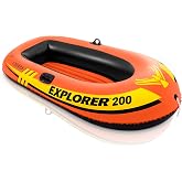 INTEX Explorer Inflatable Boat Series: Dual Air Chambers &ndash; Welded Oar Locks &ndash; Grab Handles &ndash; Bow Rope &ndash; Sporty Design