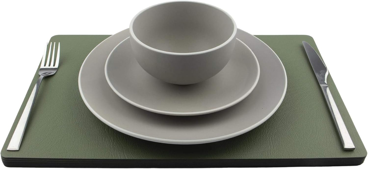 Sets of 4 Large Olive Green Recycled Leather Placemats (42cm x 26.5cm). Made in The UK by Lara-May. Sage Green Placemats - Image 5