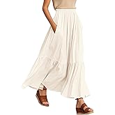 Urban CoCo Women's Boho Flowy Maxi Skirt Elastic Waisted A-Line Summer Beach Skirts with Pockets