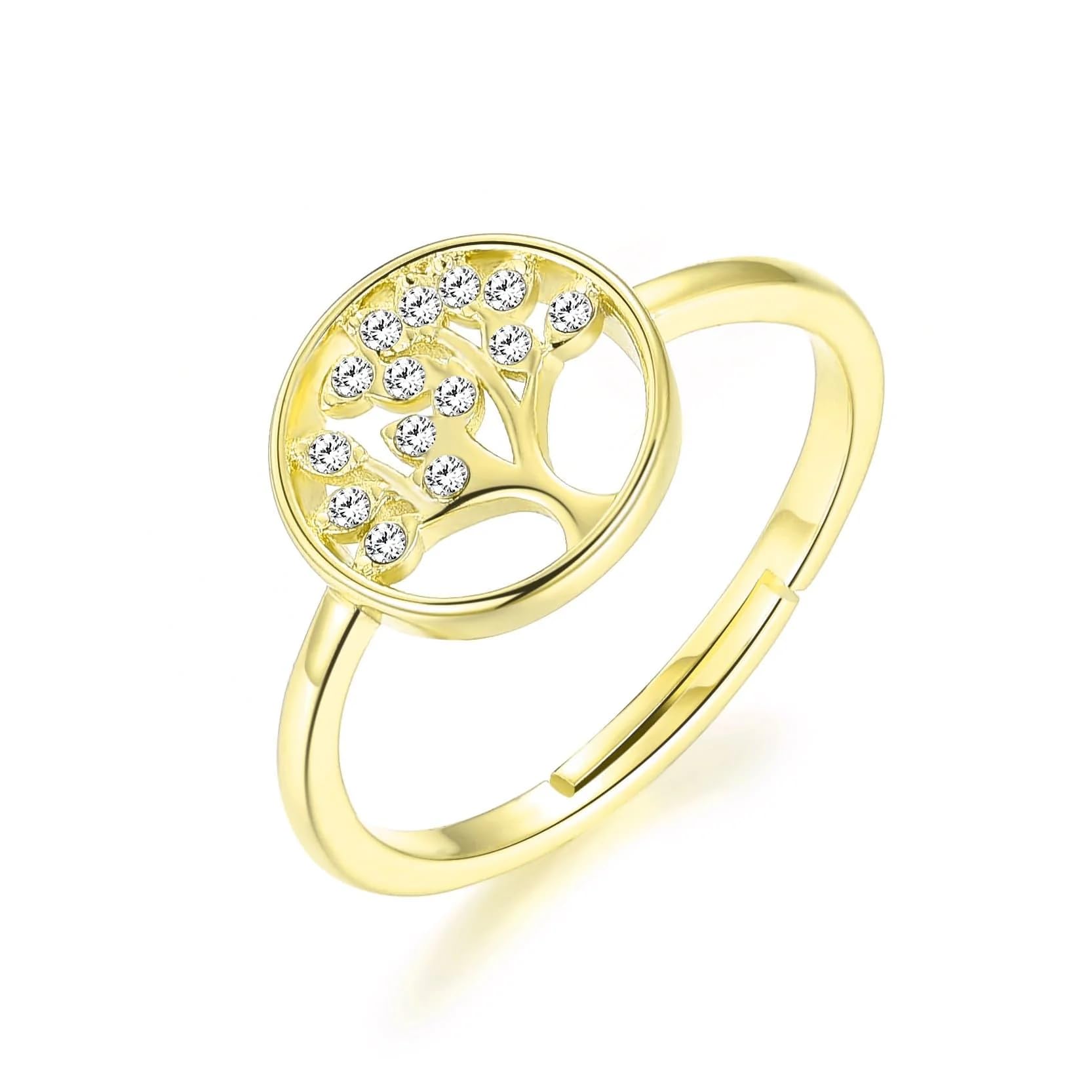 Philip Jones 18k Gold Plated Adjustable Tree of Life Ring Created with Zircondia® Crystals
