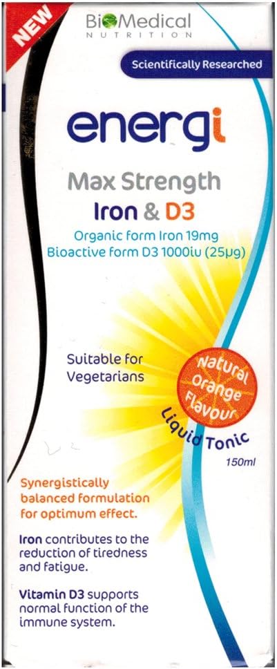 Biomedical Energi Max Strength Iron & D3 Liquid Tonic 150ml