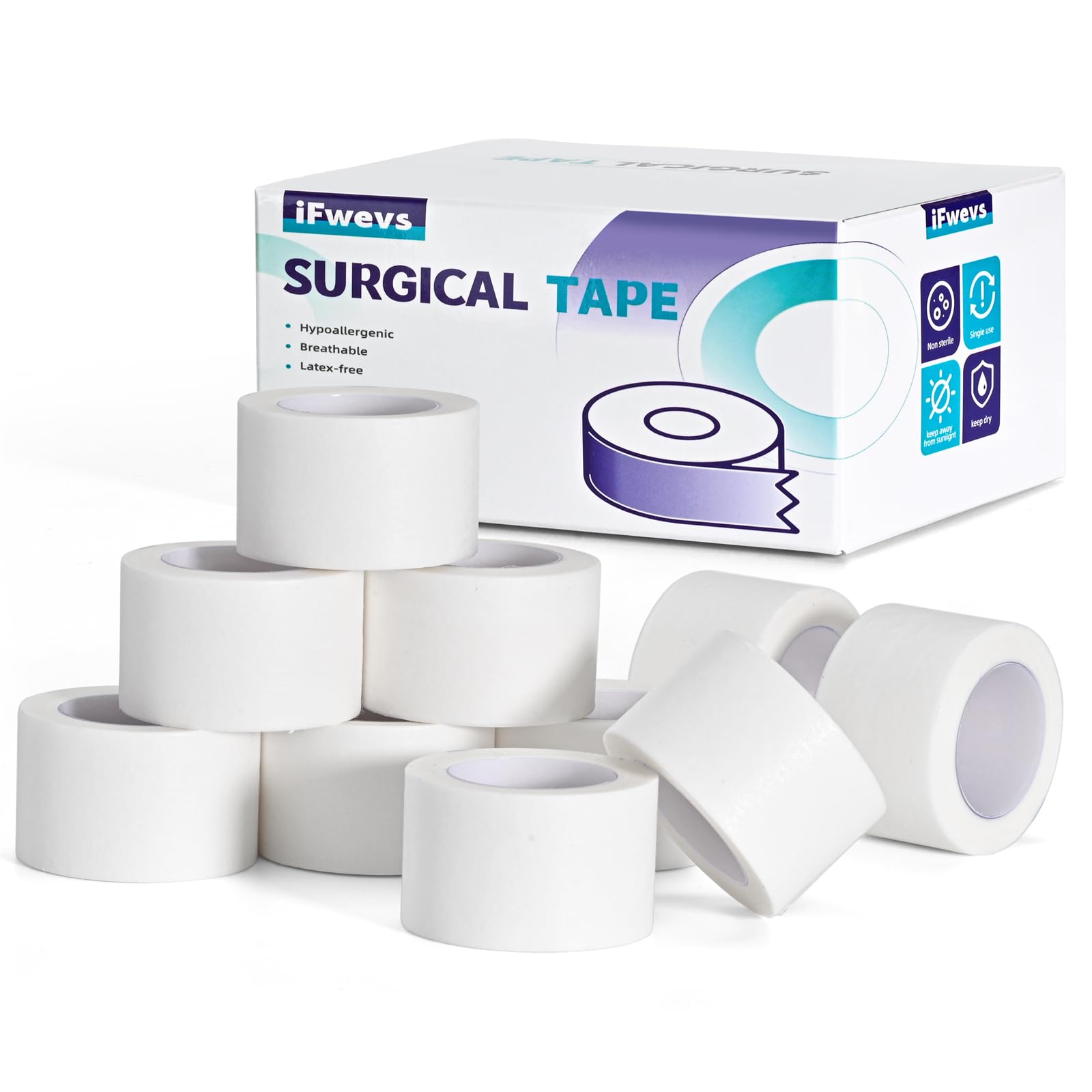 Photo 1 of iFwevs Paper Medical Tape 10 Rolls - 1" x 10 Yards Latex-Free & Hypoallergenic Soft Paper Surgical Tape, Applicable to Surgical Tape for Skin, Dressings, Wound First Aid Tape