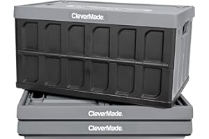 CleverMade Collapsible Storage Bins with Lids - Stone 3 Pack 46L - Plastic Containers Stackable Organization Crates Home Closet Space-Saving Durable