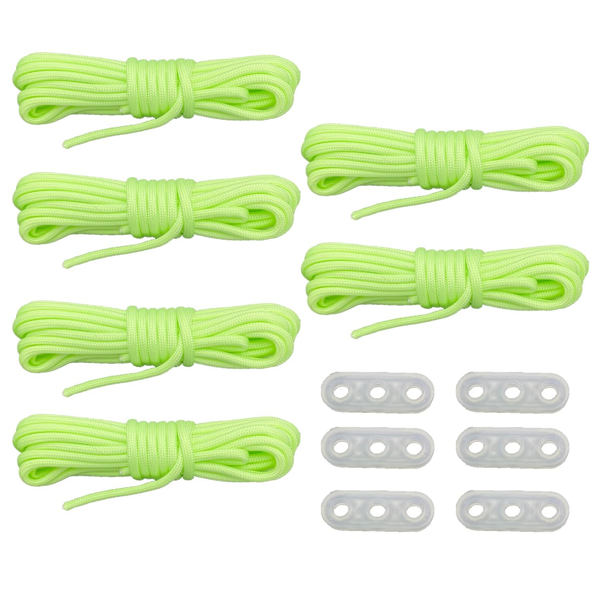 HOUSON 6 Pack 4mm*4m Guy Ropes, Tent Guy Line 550 Luminous Fluorescent Paracord Parachute Cord for Tents Awning Camping Green