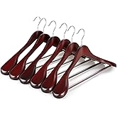 TOPIA HANGER Wide Shoulder Wooden Hangers, Suit Hangers with Non Slip Pants Bar & 360° Swivel Hook, Solid Wood Heavy Duty Coat Hanger, 6 Pack (Matte Cherry)-CT02C
