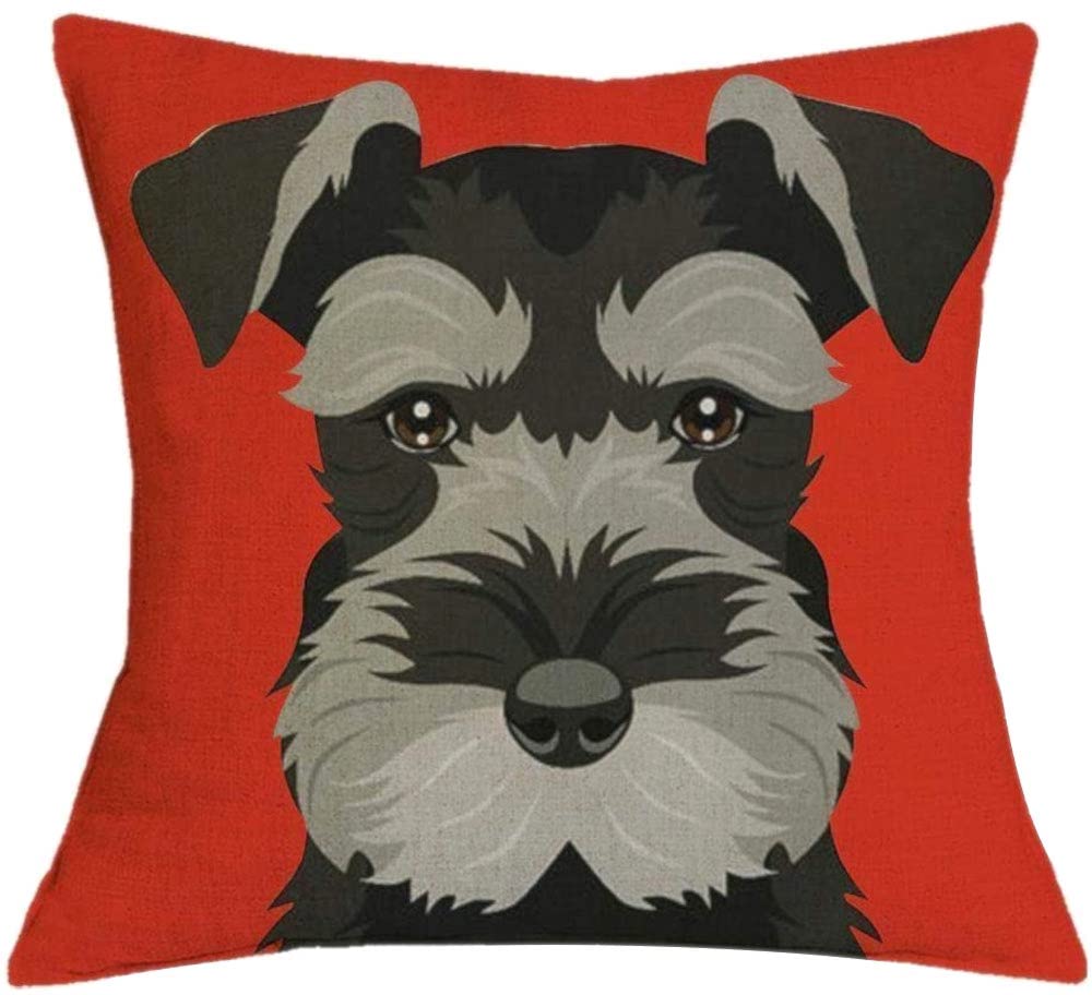 The Beach Stop Decorative Miniature Schnauzer Dog Scatter Cushion Cover | Home Decor Gift Idea | 45x45cm 18x18” | Red