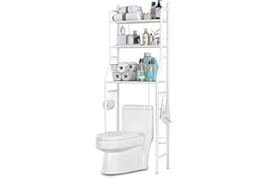 Over Toilet Bathroom Shelf, 3 Levels of Bathroom Space Saving Shelves with Towel Rack and Roll Holder, Raincoat & Stainless S