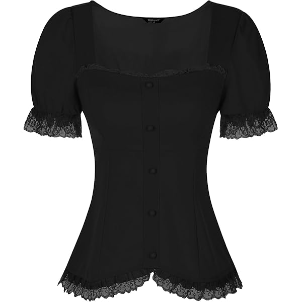 Chemisier Vintage Victorien Femme Taiduosheng - Manches Trompette, Col Haut à Volants, Style Gothique Ou Romantique