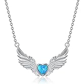 AINFQY Angel Wings Heart Necklace 925 Sterling Silver Angel Necklace for Women Guardian Angel Necklace Opal Jewelry Gifts