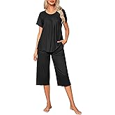 Ekouaer Pajama Set for Women 2 Piece Capri Pants Short Sleeve Top Sleepwear Soft Pjs Loungewear with Pockets S-3XL