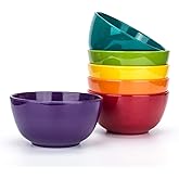 KX-WARE Melamine Bowls set - 28oz 6inch 100% Melamine Cereal/Soup/Salad Bowls, Set of 6 in 6 Assorted Colors | Shatter-Proof and Chip-Resistant Dishwasher Safe, BPA Free