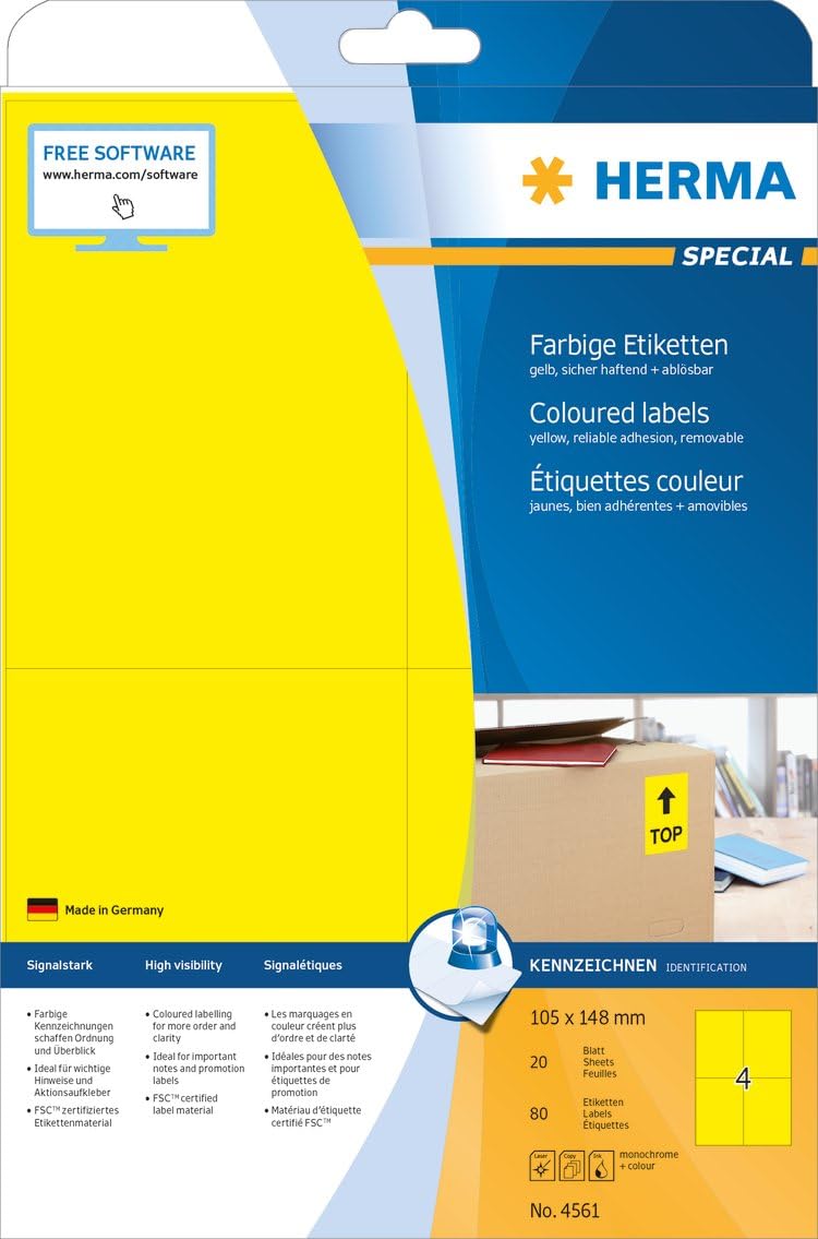 HERMA Self-Adhesive Colored Labels, 4 per A4 Sheet, 20 Sheets, 105 x 148 mm, 80 Total - Image 4