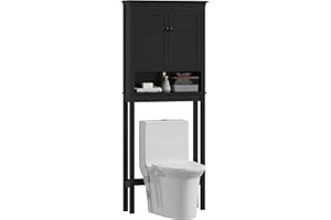 HOMCOM Over The Toilet Storage Cabinet, 3-Tier Bathroom Space Saver Organizer with Adjustable Shelf & Double Doors, Freestand
