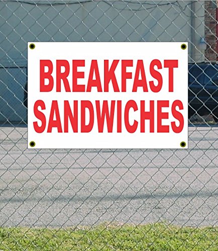 BREAKFAST SANDWICHES 2x3 White w/ Red Banner Sign