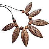Swimmi Natural Sono Wood Necklace for Women, Handemade Swirl Boho Tribal adjustable 18 to 28 inches Waxed Cord Wooden Necklace Jewelry BA050/GA108