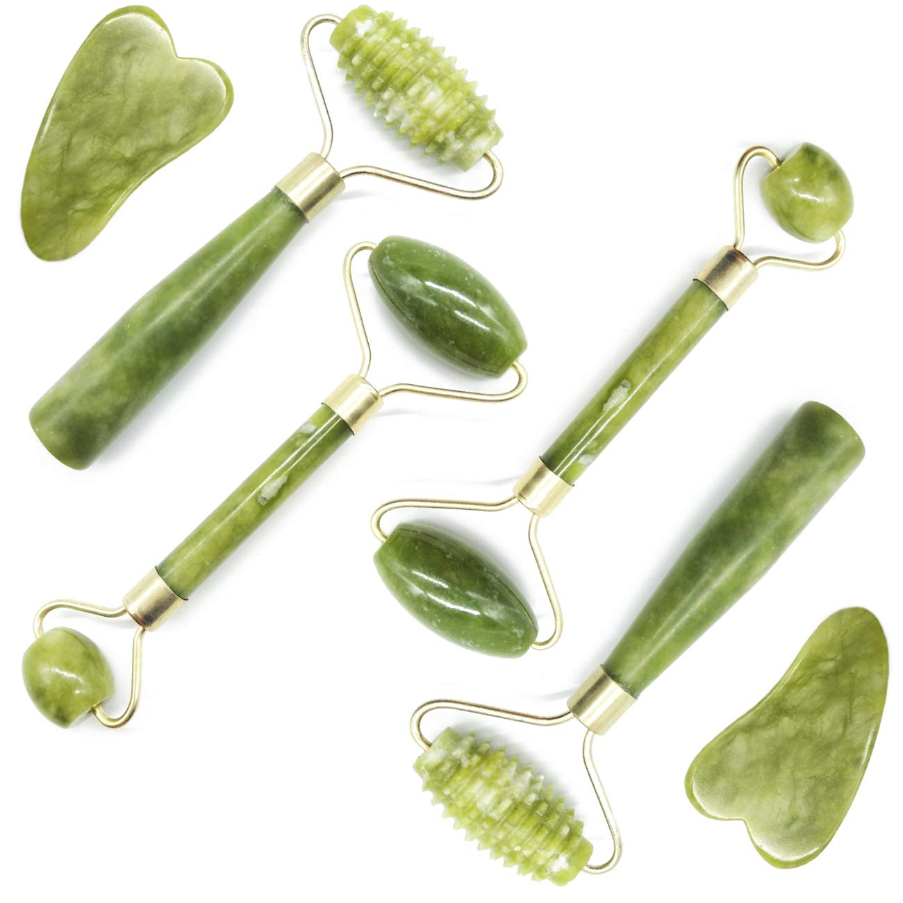 Photo 1 of TIHOOD 6PCS Massage Tools Kits, 4 PCS Jade Roller Facial Ridged Roller Kits Skin Roller with 2 Pieces Scraping Massage Tools Anti Aging and Wrinkles for Face, Eye, Neck, Body for Lymphatic Massage