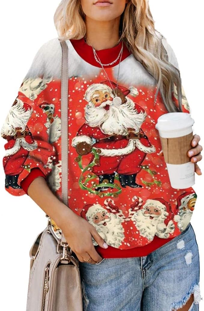 Lulupi Babbo Natale Maglioni Donna Felpa Donna Tumblr Invernale Ragazza Manica Lungo Cucitura Giacca Pullover Casual lie Forti Maglie Tops Sweatshirt Amazon It Abbigliamento