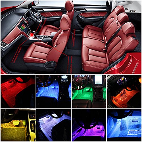 Car LED Strip Light, DLAND Multicolor Music Car Interior Lights with 4pcs 48 LEDS, Music LED Lighting Kit Underdash Lighting Kit with Sound Active Function and Wireless Remote Control. ( USB Port )