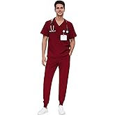 COZYFIT Scrubs for Men - 4 Pockets V-Neck Scrub Top and 7 Pockets Jogger Pants Mens Scrubs Set COZY SCRUBS