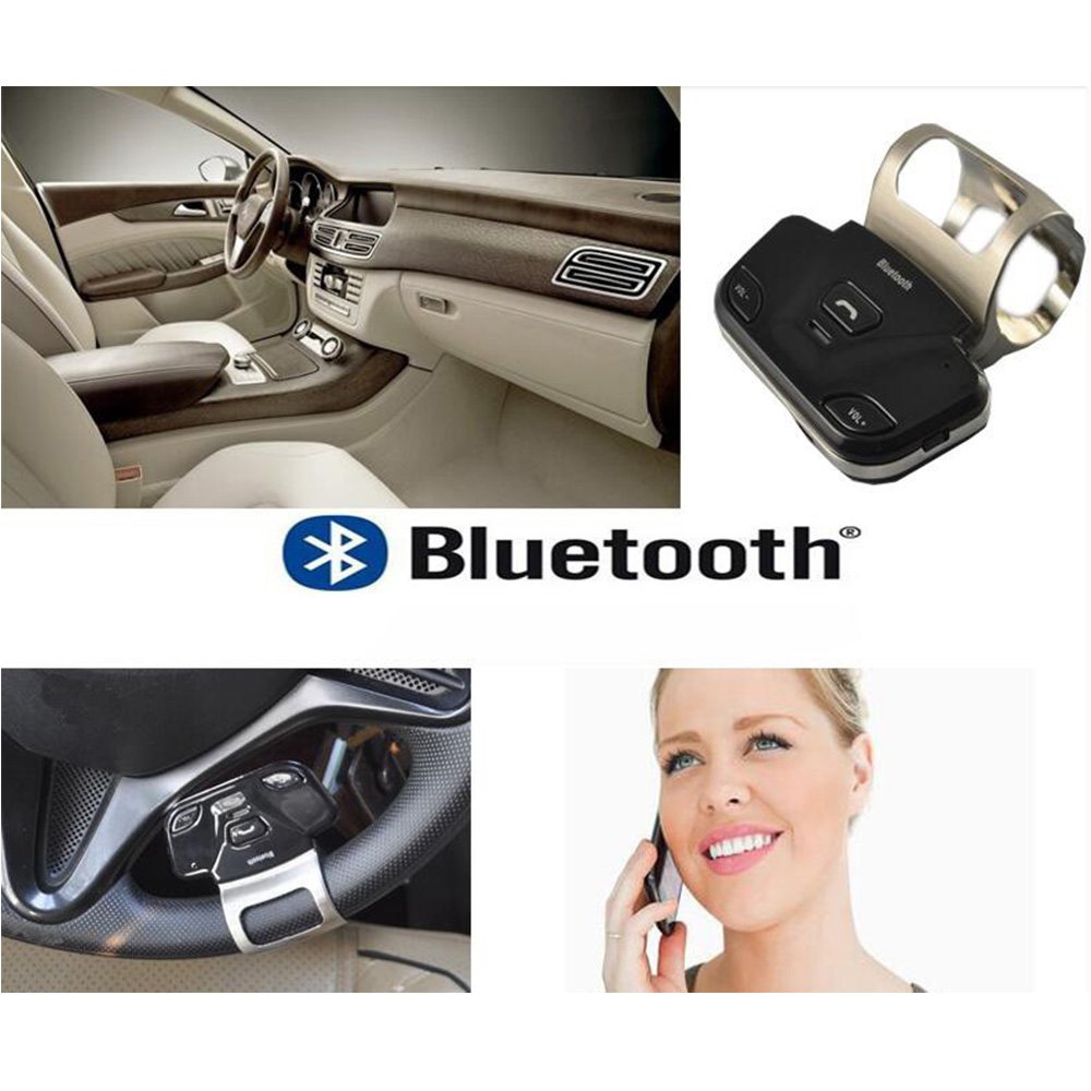 BreaDeep Steering Wheel Bluetooth Handsfree Speakerphone Car Kit-Support to connect 2 mobile phones-White