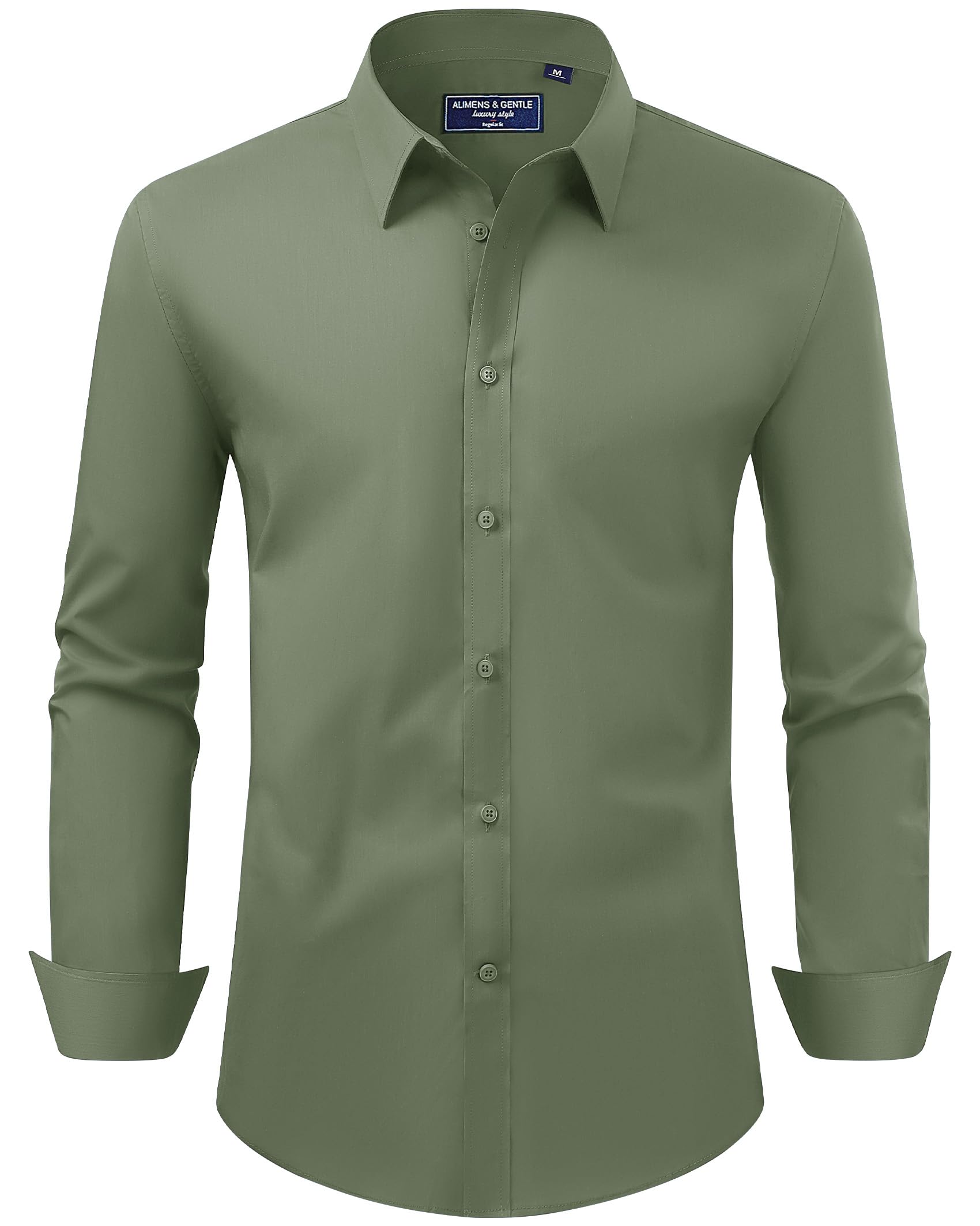 Photo 1 of Alimens & Gentle Men's Dress Shirt Regular Fit Stretch Stain Shield Long Sleeve Solid Business Wedding Button Down Shirts Olive Green medium 