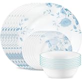 Corelle Blue Bouquet 18-Piece Dinnerware Set, Service for 6 | Lightweight, Chip-Resistant Vitrelle Glass, Dishwasher, Microwave &amp; Oven Safe, Made in USA