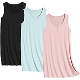 Ekouaer 3 Pack Nightgowns for Women Sleeveless Sleepwear Button Down Nightshirt Wide Strap Tank Sleep Shirt S-3XL