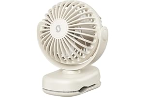 SWEETFULL Mini Clip on Fan - Portable Rechargeable Personal Fan with Strong Clamp, 3 Speeds, 11Hrs Cooling, Cute Small Desk Cooler for Stroller Bed Pet Carriers Umbrell Travel Outdoor - Beige