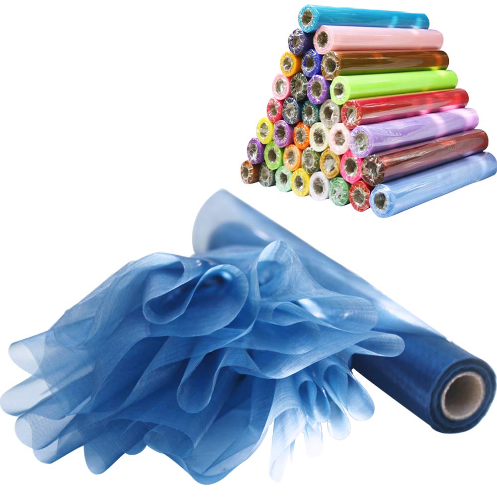 Time to Sparkle 26M x 29cm Sheer Organza Roll Sash Fabric Table Runner Sashes Chair Cover Bows Swags Wedding Party - Navy Blue