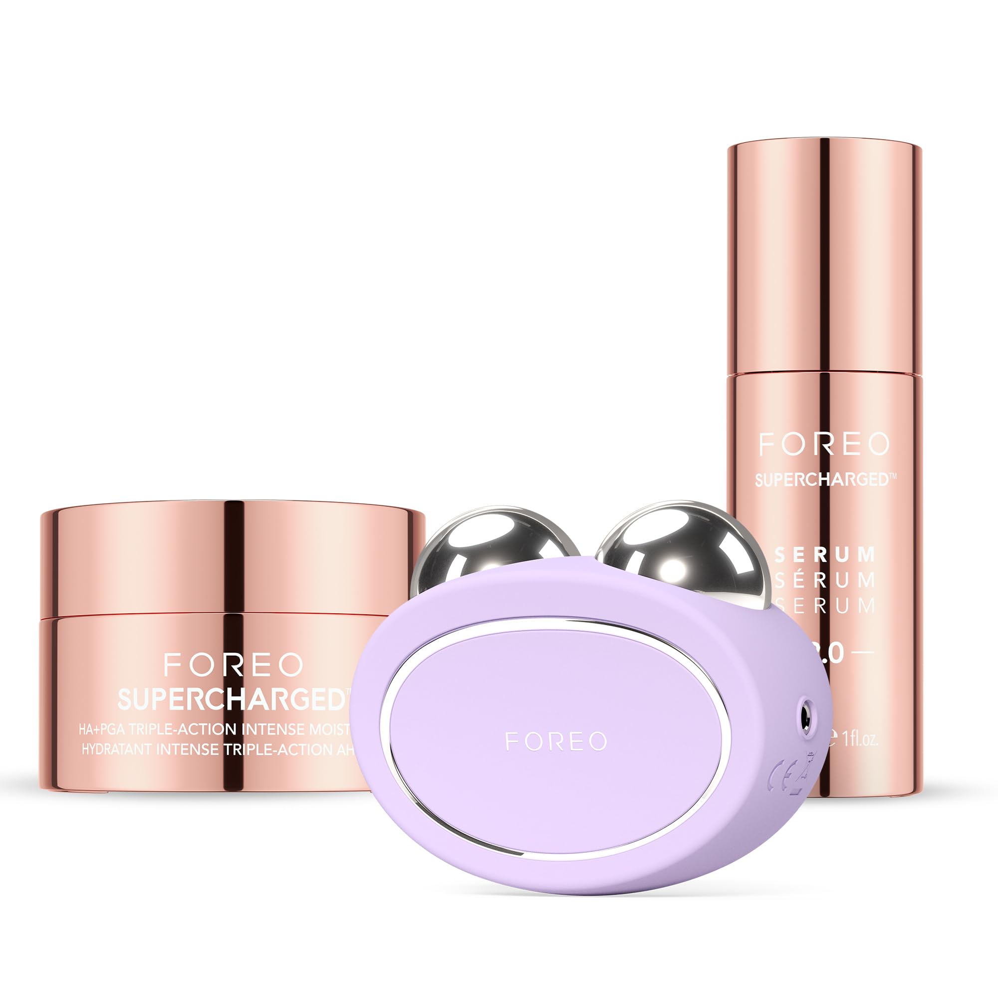 FOREO Total Facelift Bundle - Bear 2 Advanced Microcurrent Facial Device + Supercharged SERUM 2.0 30 ml + Supercharged HA+PGA Triple Action Intense Moisturizer 50 ml - Anti Aging - Skin Care Tools