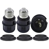 E26 to E26 Socket Extender,7.4cm/2.91 inches E27/E26 Light Socket Extension,Thread Lamp Holder Adapter with Shade Rings (Black, 3)