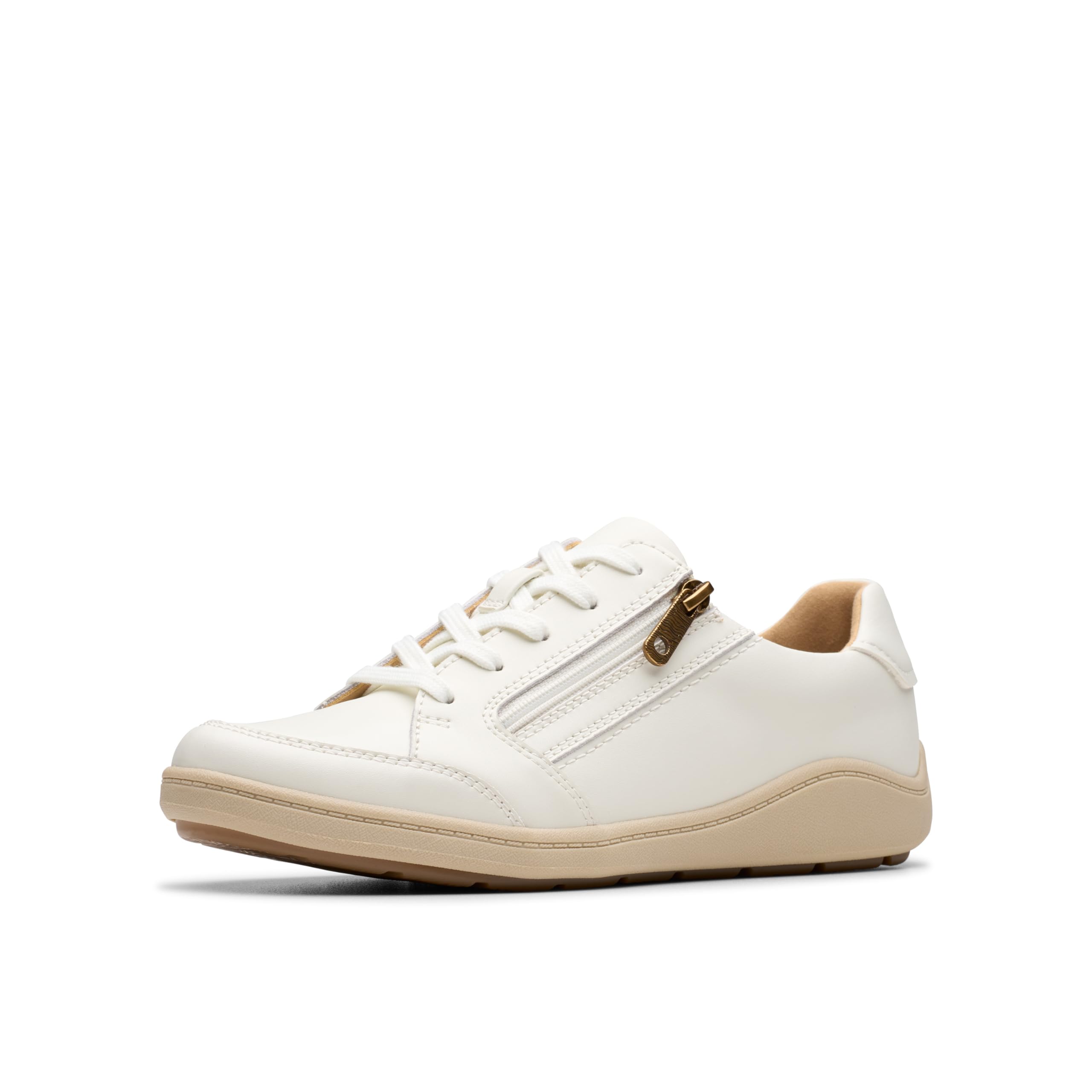 Clarks Women’s Bryianne Bayla Side-Zip Fashion Sneaker, Off-White Leather, 7