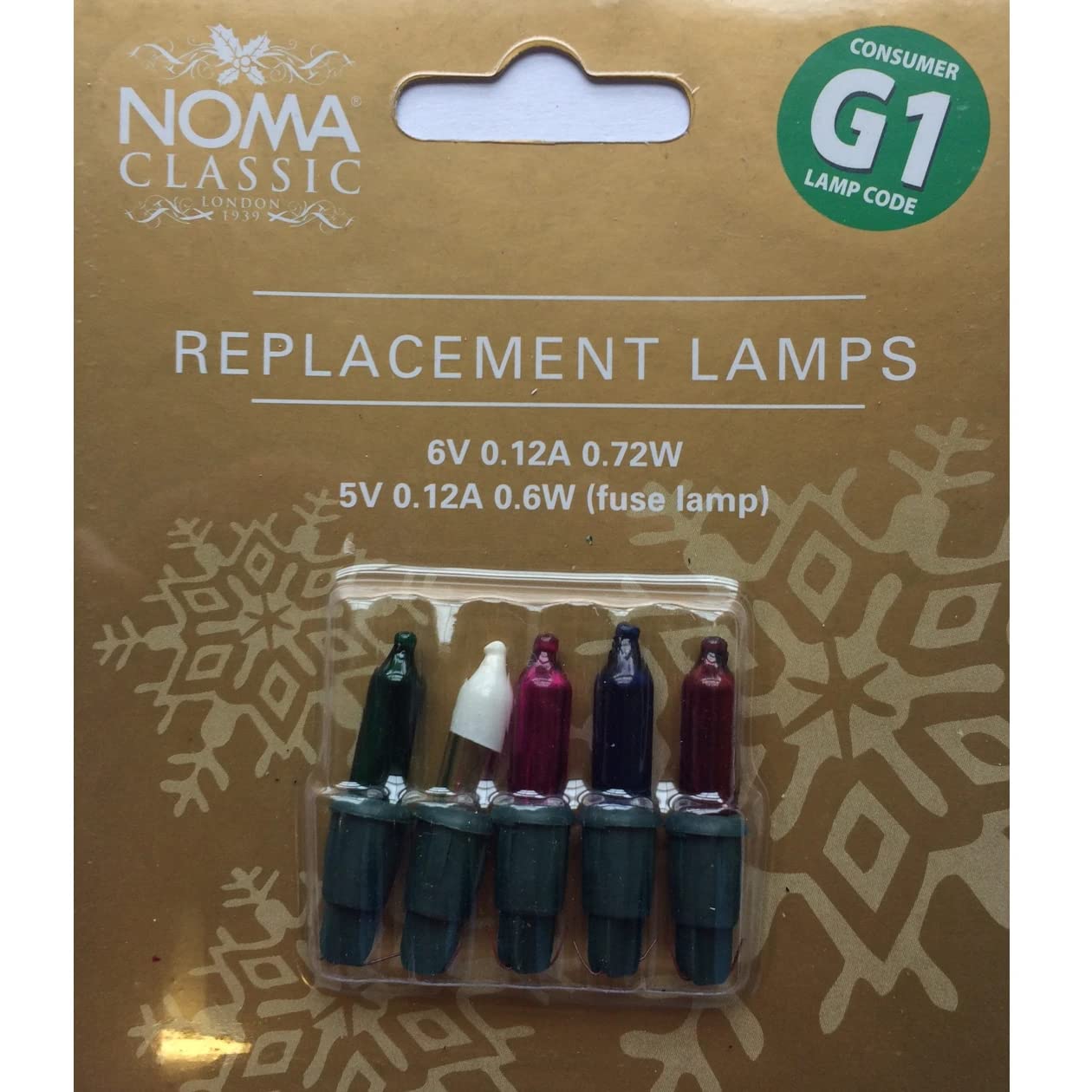 Leisuregrow 6V Multi Coloured Replacement Christmas Tree Bulbs Lamps G1 Code 0.72W (Pack of 5)