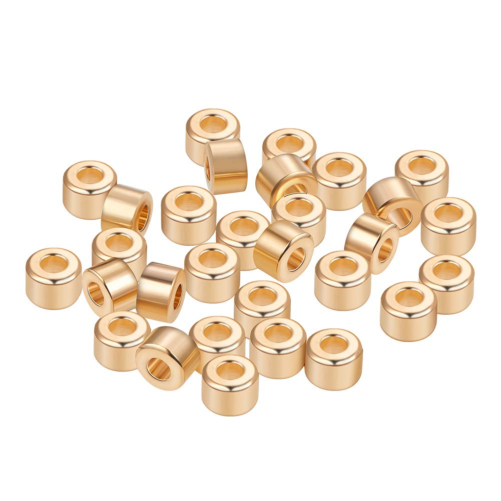 BENECREAT 30 PCS 18K Gold Plated Beads Metal Spacer Beads for DIY Jewelry Making and Other Craft Work - 6x4mm, Column Shape