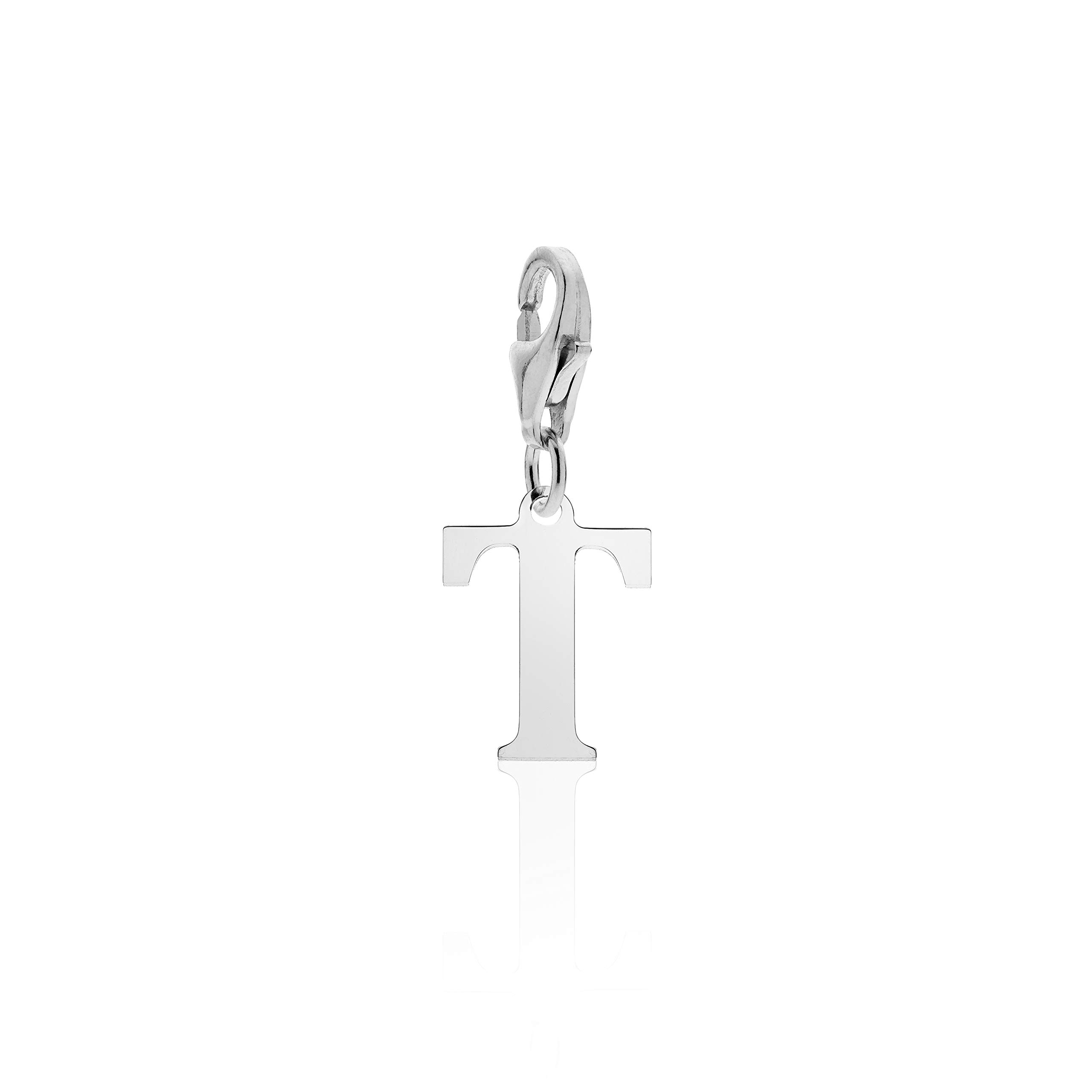 Aka Gioielli® - Charm Letter T in Rhodium Plated 925 Sterling Silver Alphabet Initials Pendant for Woman