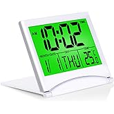 Betus Digital Travel Alarm Clock with Backlight - Foldable Calendar & Temperature & Timer LCD Clock with Snooze Mode - Large 