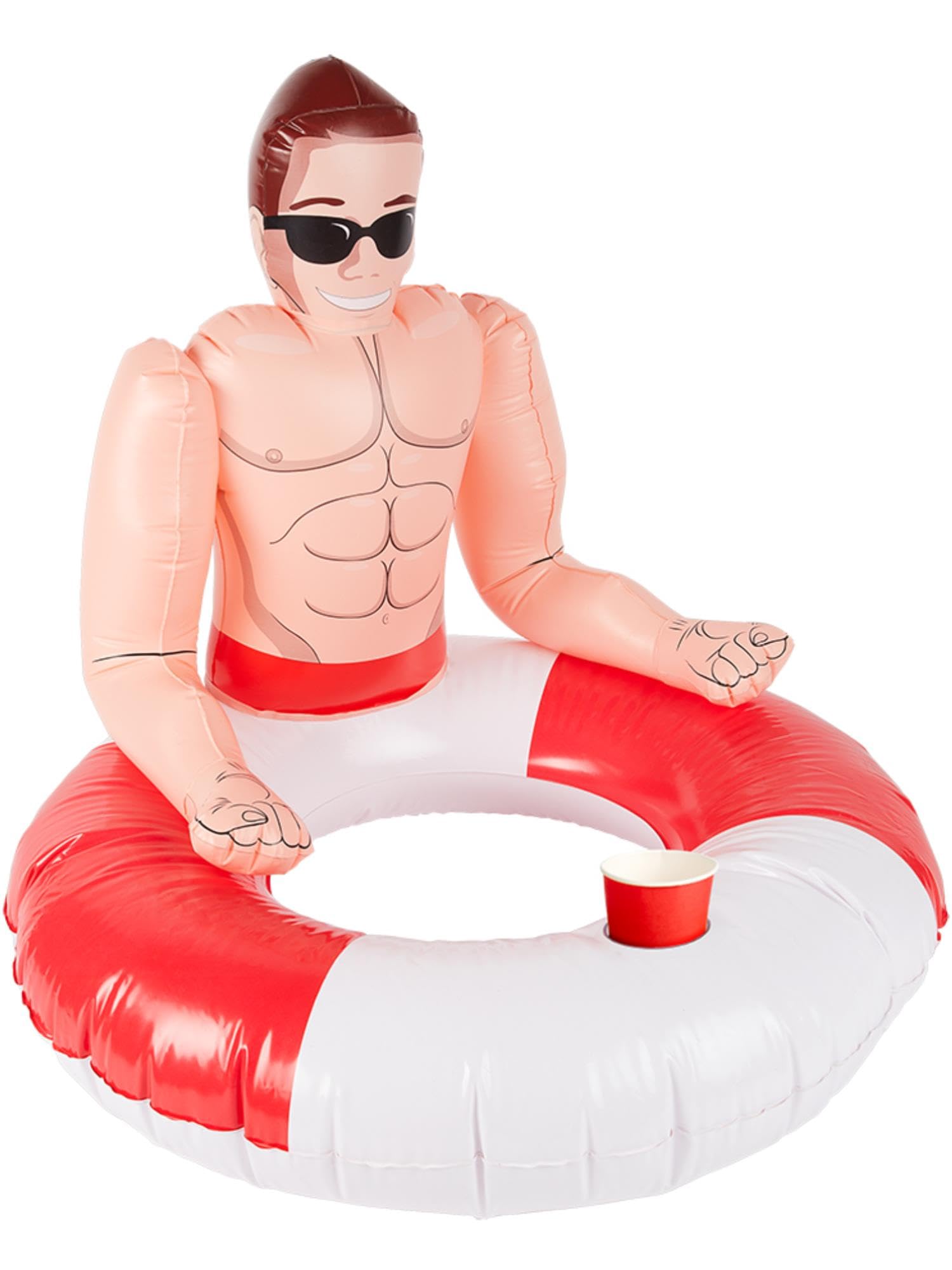 Smiffys Inflatable Lifeguard Hunk Swim Ring, Red & White 88cm/35in, Hawaiian Luau Fancy Dress, Hawaiian Dress Up Accessories