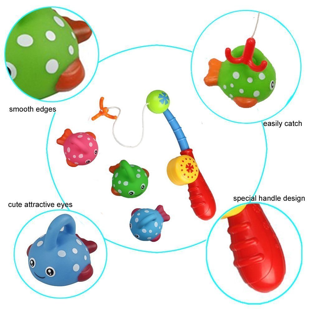 Bath Toy Fishing Game with Cute Spotted Fish and Fishing Rod Fajiabao