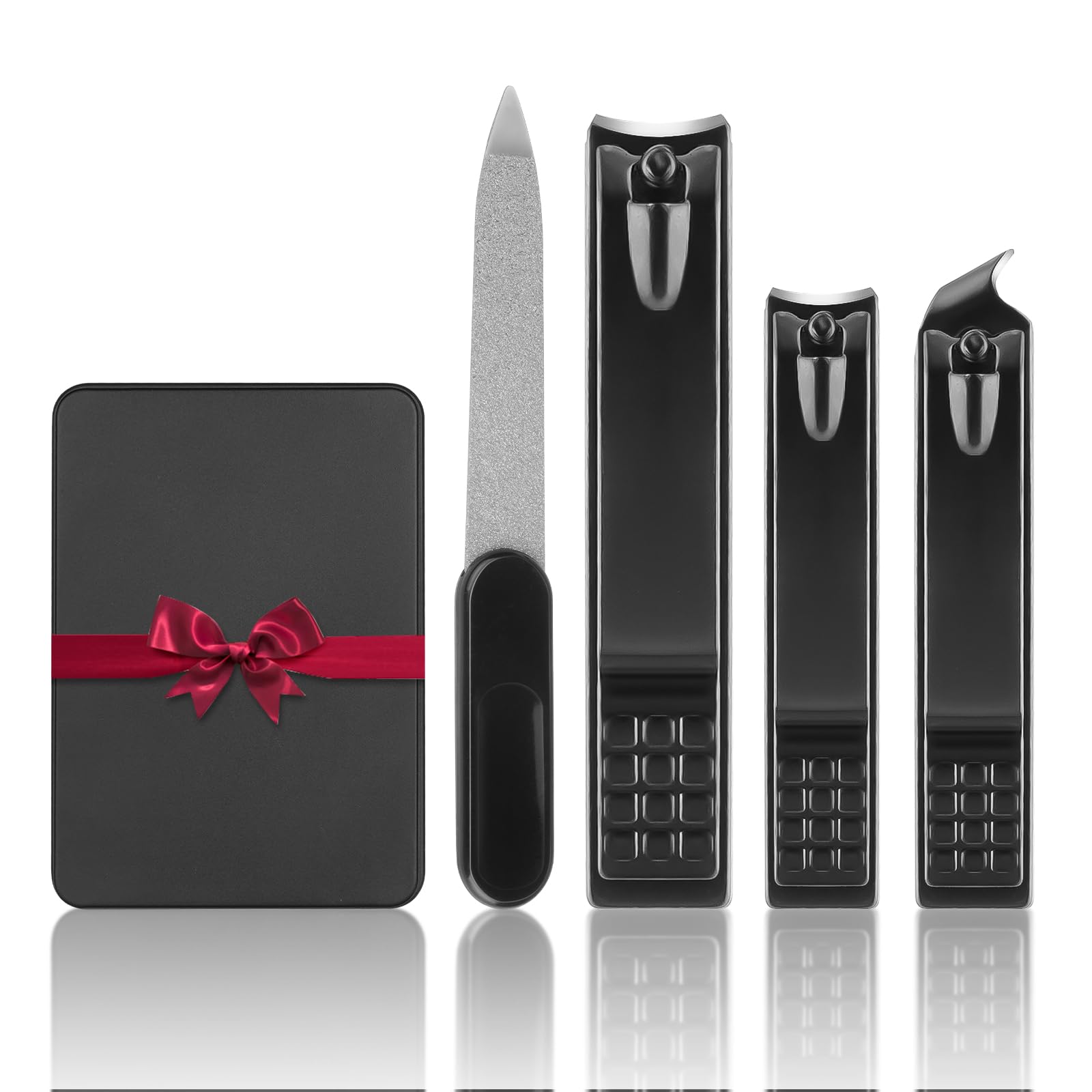 LOPHE Professional Nail Clippers Set, 4Pcs Nail Cutter Kit, Stainless Steel Nail Care Tools with Travel Case, Heavy Duty Manicure Pedicure Set, Portable Toenail Clipper for Men Women Thick Fingernail