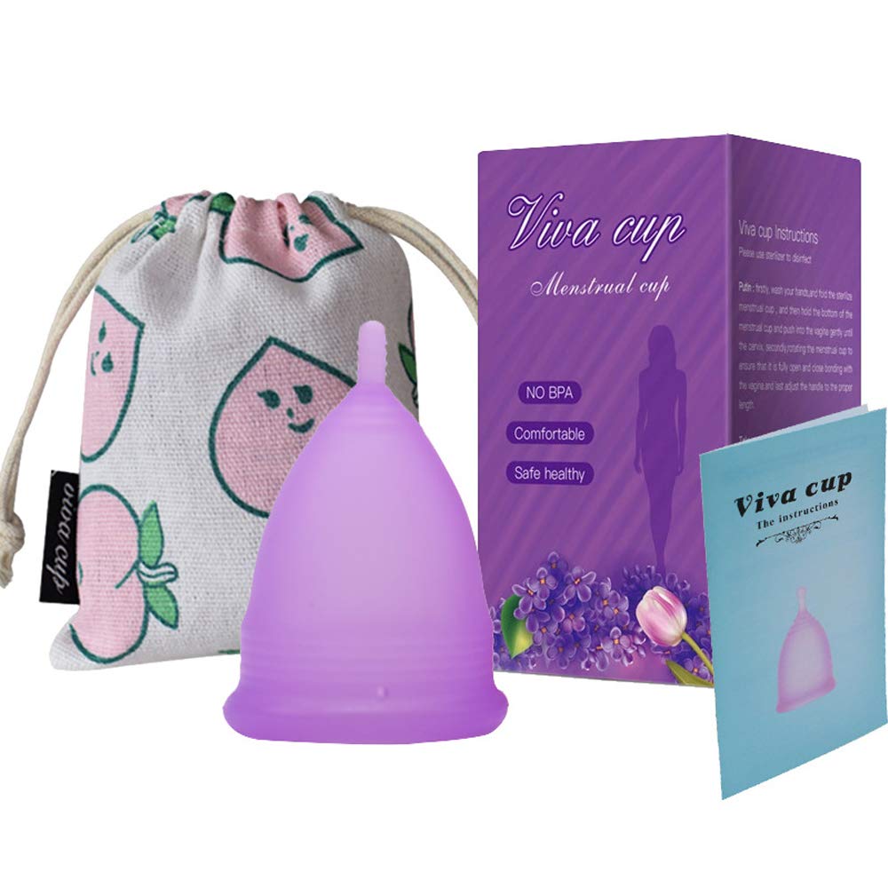 Super Soft Menstrual Cup Sensitive Cup - Medical Grade Silicone Period Cups - Reusable Feminine Hygiene Products Sanitary Cups for Women (L, Purple)