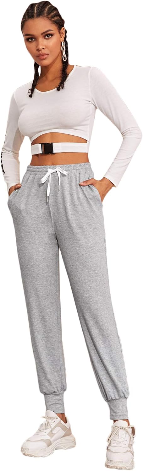 SweatyRocks Women's Drawstring Waist Athletic Sweatpants Jogger Pants with Pocket at  Women’s Clothing store