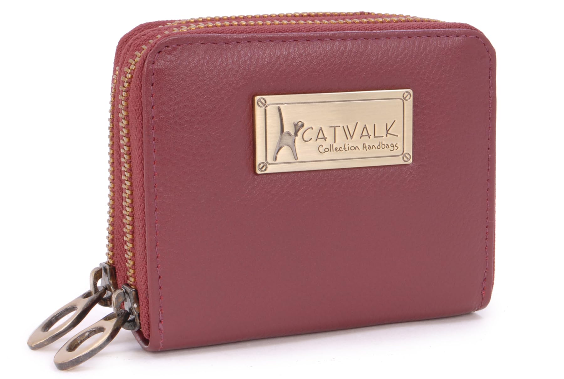 Catwalk Collection Handbags - Ladies Small Leather Zip Purse - Women's Wallet - Coin Purse with 13 Card Slots - RFID Protection - Isla - Red