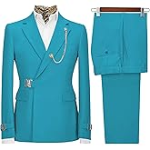 TUXBURNTXZ Men’s 2 Piece Suit Stylish Slim Fit Suit for Men with Metal Buckle Wedding Prom Tuxedo Suits Set