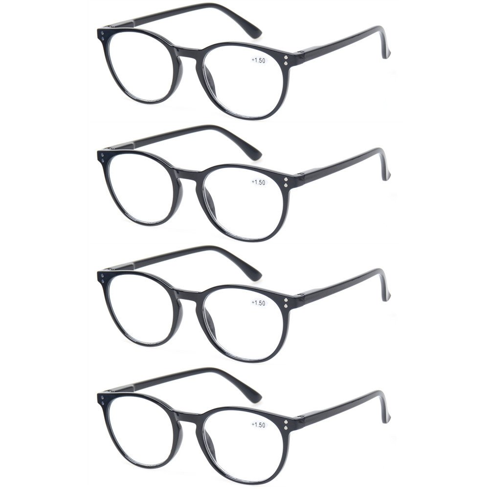 Kerecsen 4 Pack Retro Round Reading Glasses Men Women Spring Hinges Lightweight Quality Readers (3.0,Black) — image 1