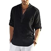 COOFANDY Men's Cotton Linen Henley T-Shirt Long Sleeve Hippie Casual Beach T-Shirts