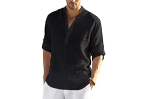COOFANDY Men's Casual Long Sleeve Henley Shirts Cotton Linen Premium Beach T-Shirt